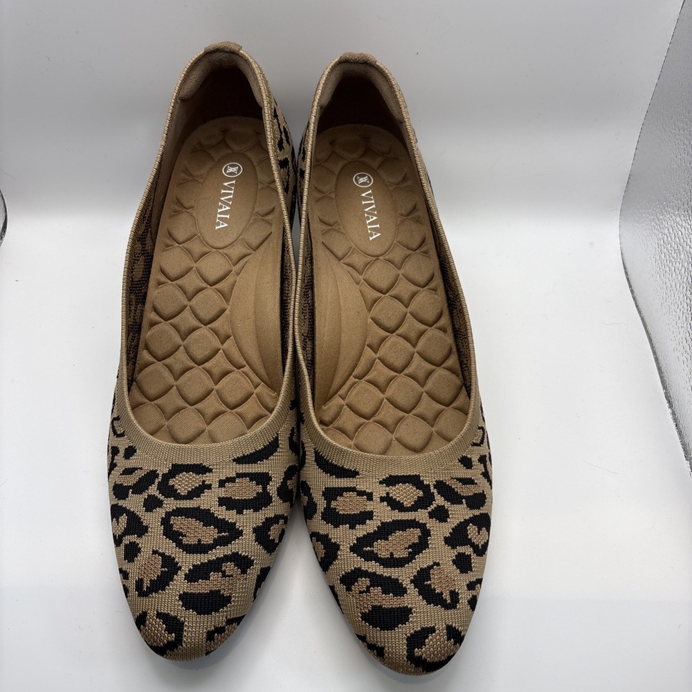 Vivaia Almond-Toe Wedge Pro Tan Brown Leopard Heels Pumps Shoes US 11 EU 43 - Picture 2 of 14